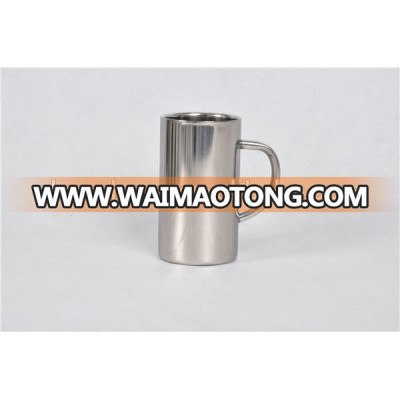 double wall plastic outer and stainless steel inner coffee mug with handle